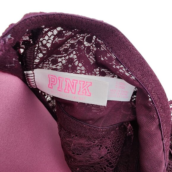Victorias Secret Pink Push-Up Lace Halter Bralette Deep‎ Purple Size 34D - Picture 3 of 8